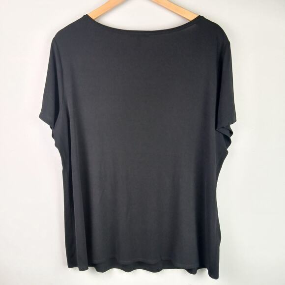 Eileen Fisher Women's SZ 1X 100% Silk Scoop Neck Tee In Black Elevated Basic - Picture 3 of 5